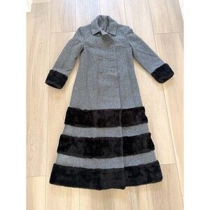 Women’s Vtg 1950's Betty Rose Gray Wool Trench Coat Jacket Fur Collar Sz S union